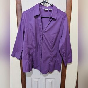 Rider's by Lee Purple V-Neck Button Down Blouse Size XL